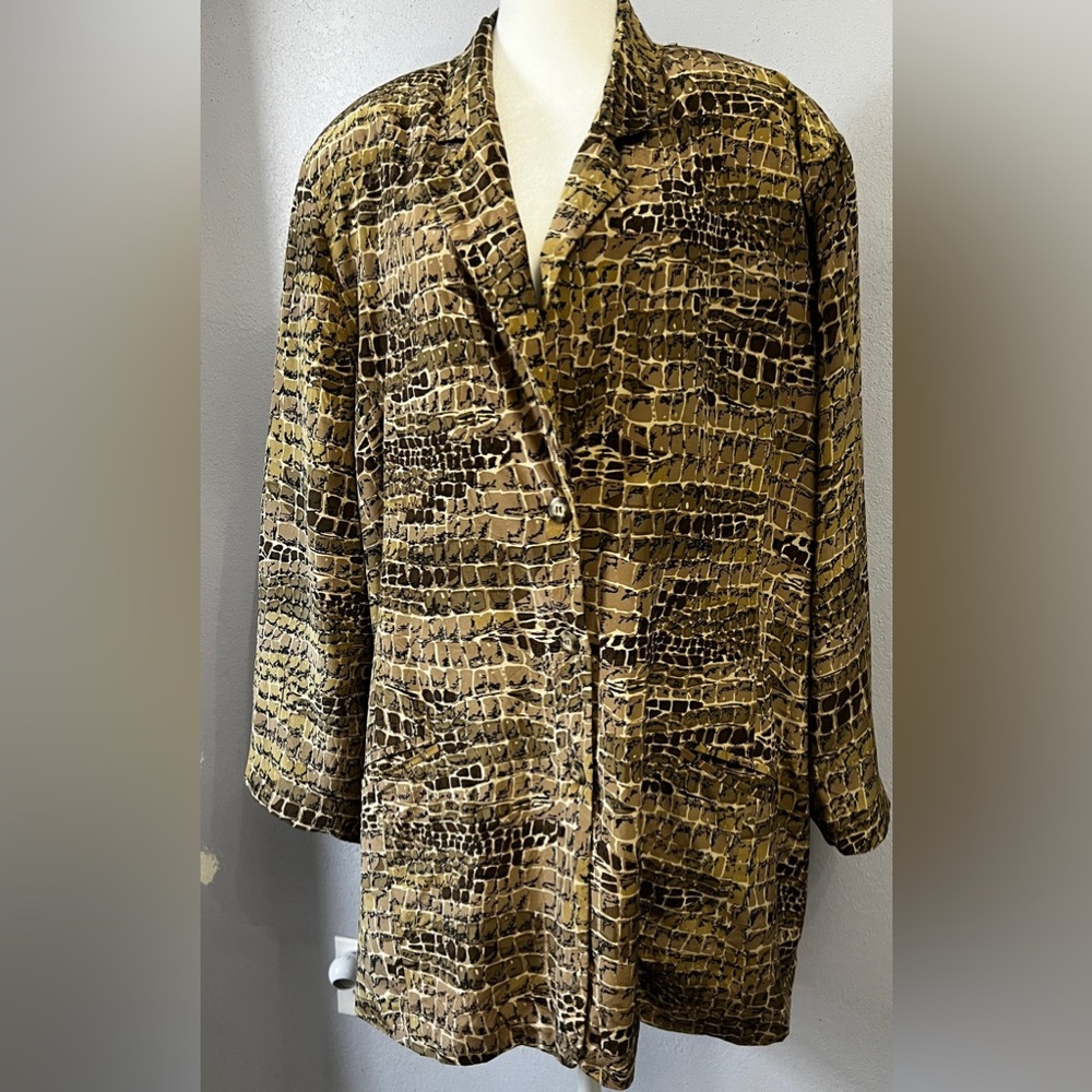 Vintage Saks Fifth Ave Women’s Snake Print 100% Silk Blazer, Plus Size
